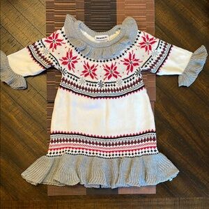 Blueberi Boulevard Ruffle Knit Dress with Red and Gray Pattern